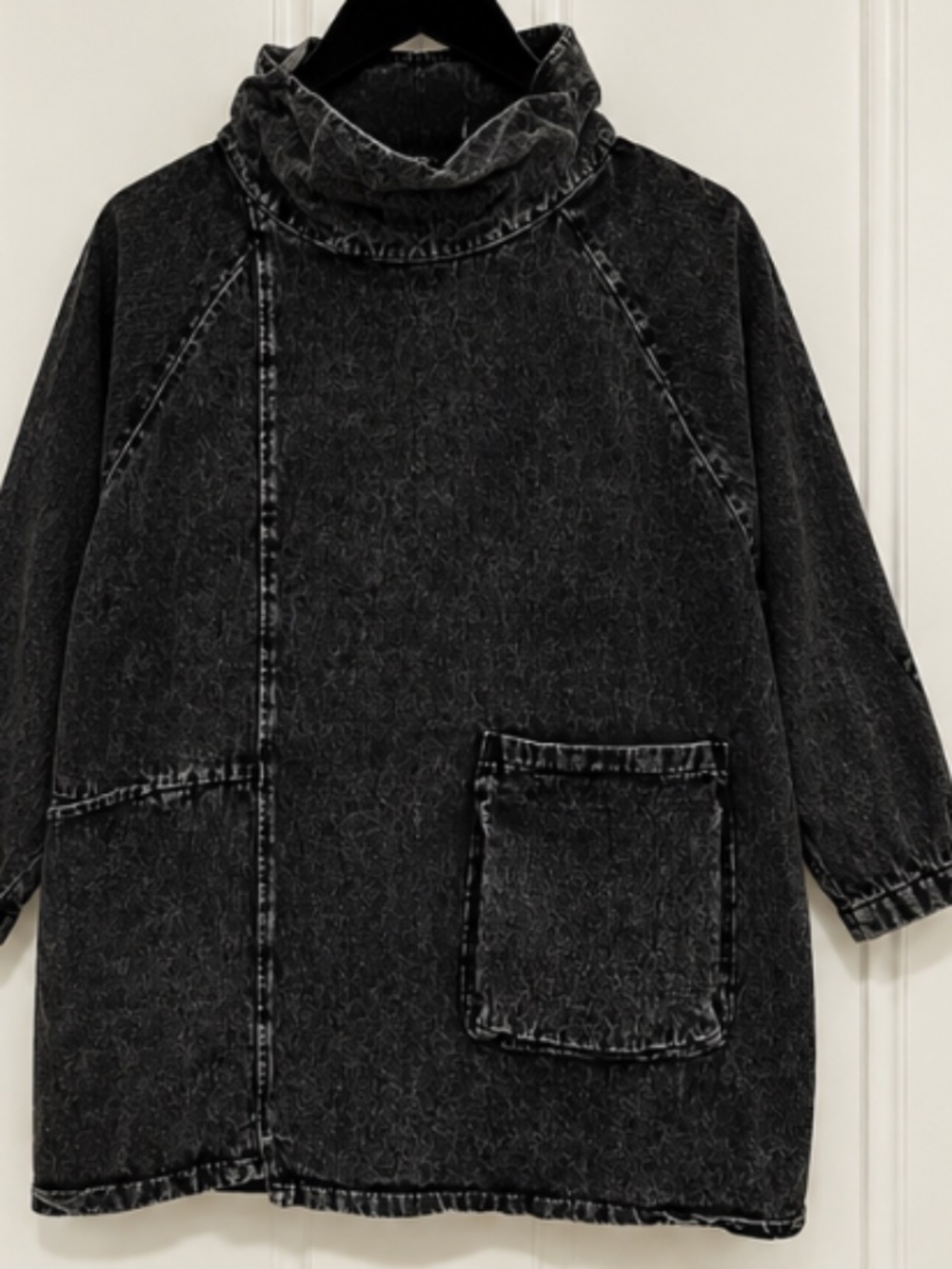 Washed Black Denim Oversized Shirt Dress Cowl Neck